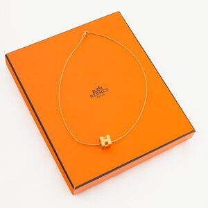 Hermes Cage D'H Gold Cube-Pendant Necklace